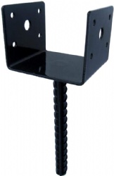 U Shape Fence Post Holder Ground Spike Post Anchor Metal Black Powder Coated